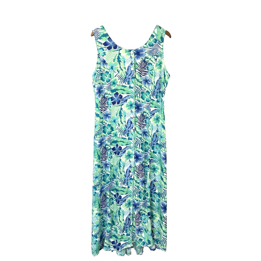 Koret Womens Tropical‎ Floral Button Up Dress XL Pockets Smocked Vacation Resort